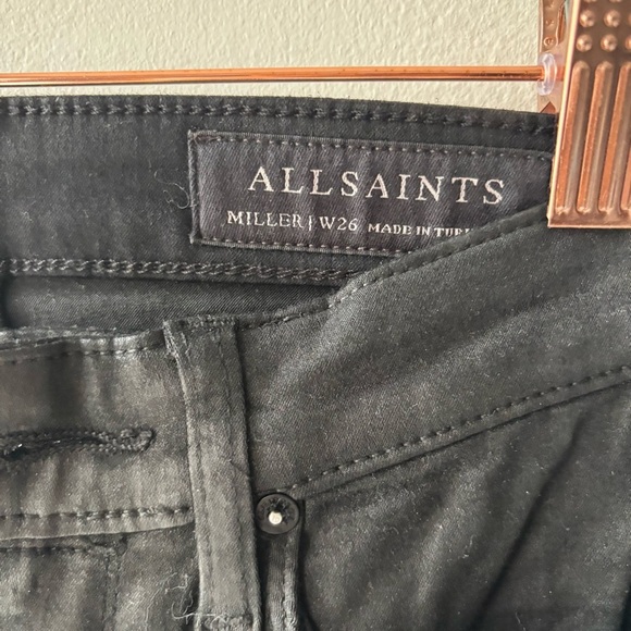 AllSaints Miller Black ‎ Coated Skinny Jeans Sz 26 - Picture 7 of 10